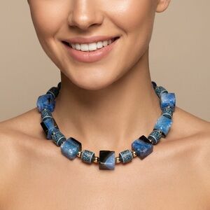 Blue Agates Choke Necklace - Handmade Women Jewelry